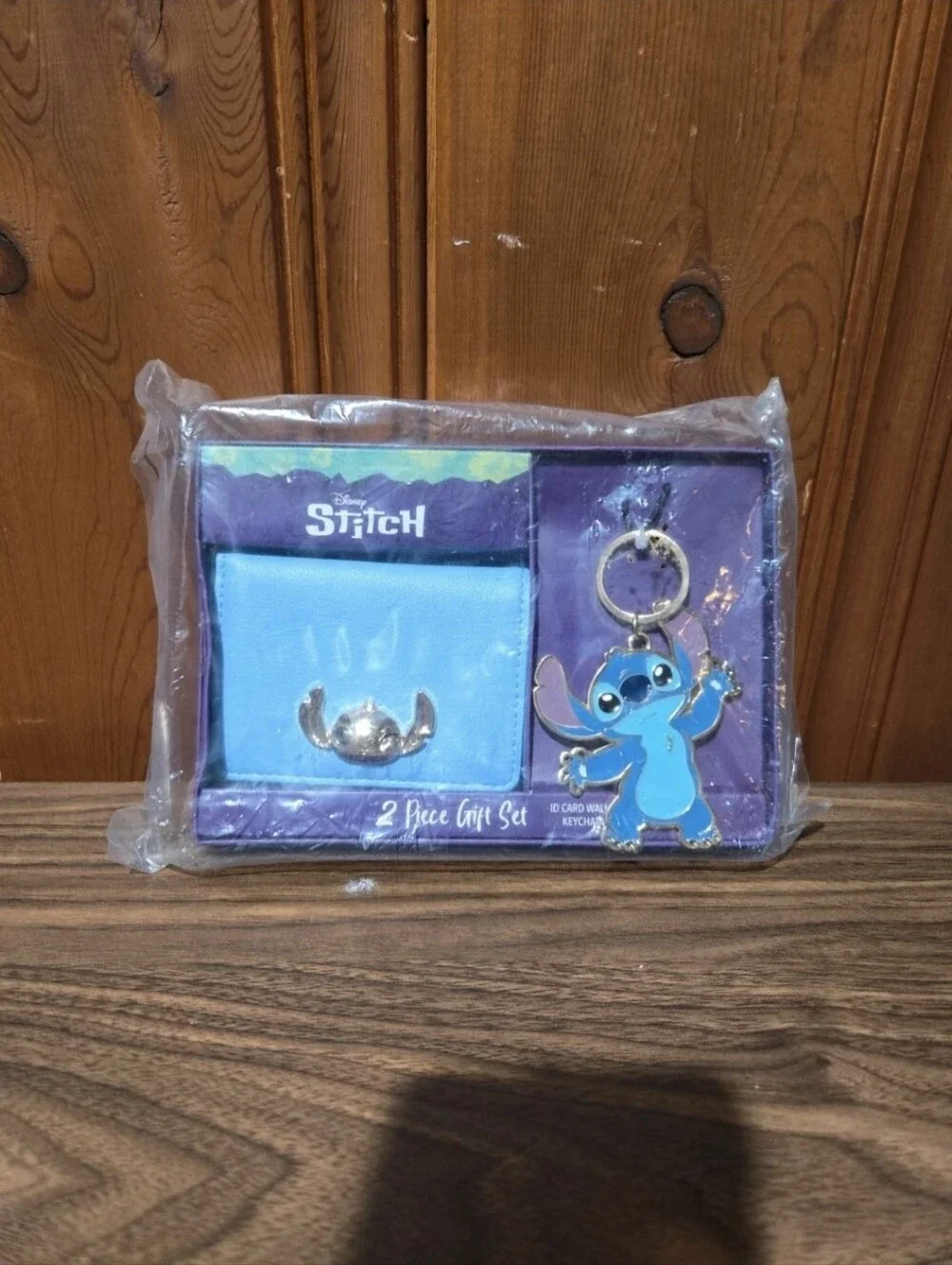 Disney Stitch Light Blue Wallet and Stitch Keychain Set
